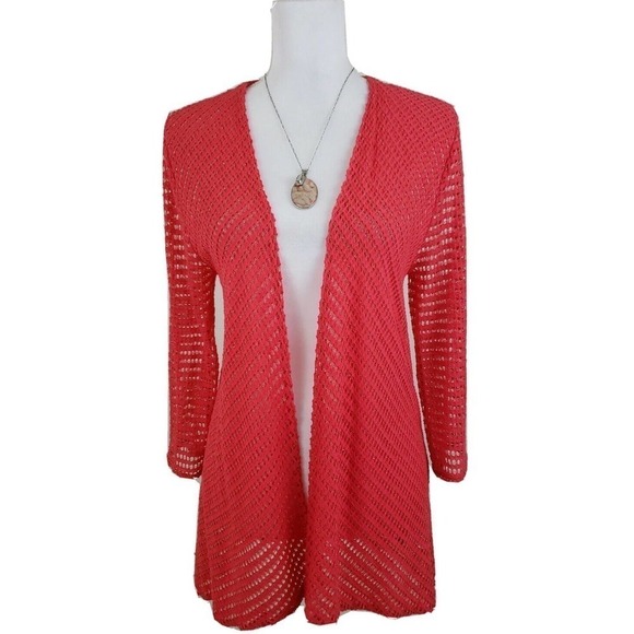 Travelers Collection By Chico's ~Woman Size 1~Orange Lurex Open Cardigan Sweater - Picture 6 of 12